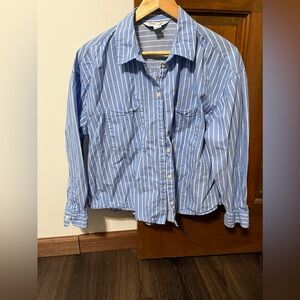 Old Navy Light Blue and White Striped Shirt